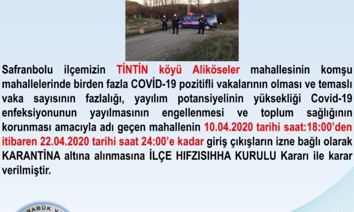 Safranbolu’da üçüncü köy de karantinaya alındı