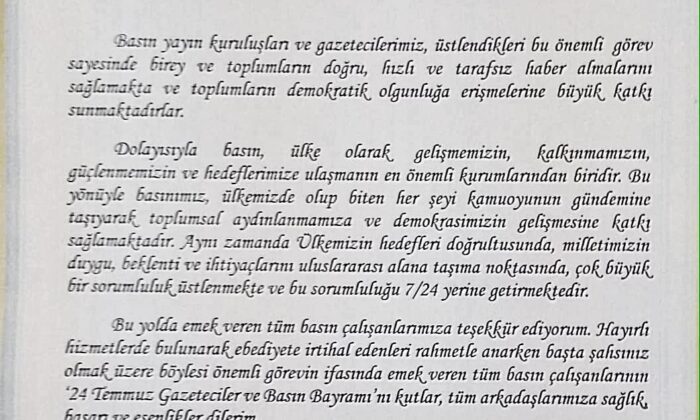 İl Milli Eğitim Müdürü Nevzat Akbaş Basın Bayramını Kutladı