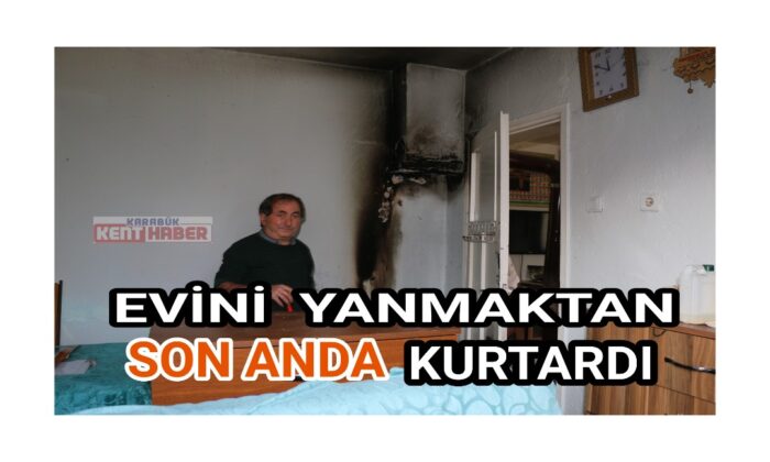 Tutuşan halıları dışarı atarak evini yanmaktan kurtardı