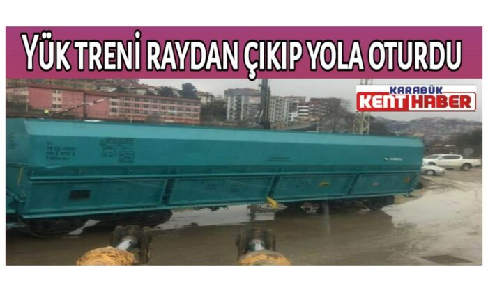 Yük treni raydan çıkıp yola oturdu