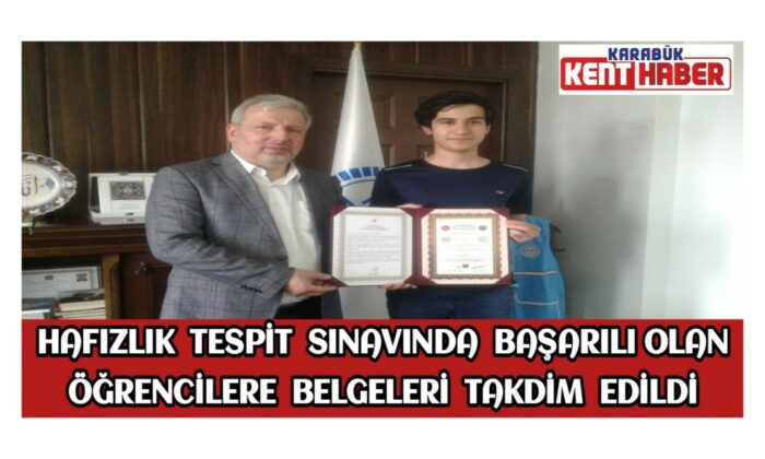 Hafızlık Tespit Sınavında başarılı olan öğrencilere belgeleri takdim edildi